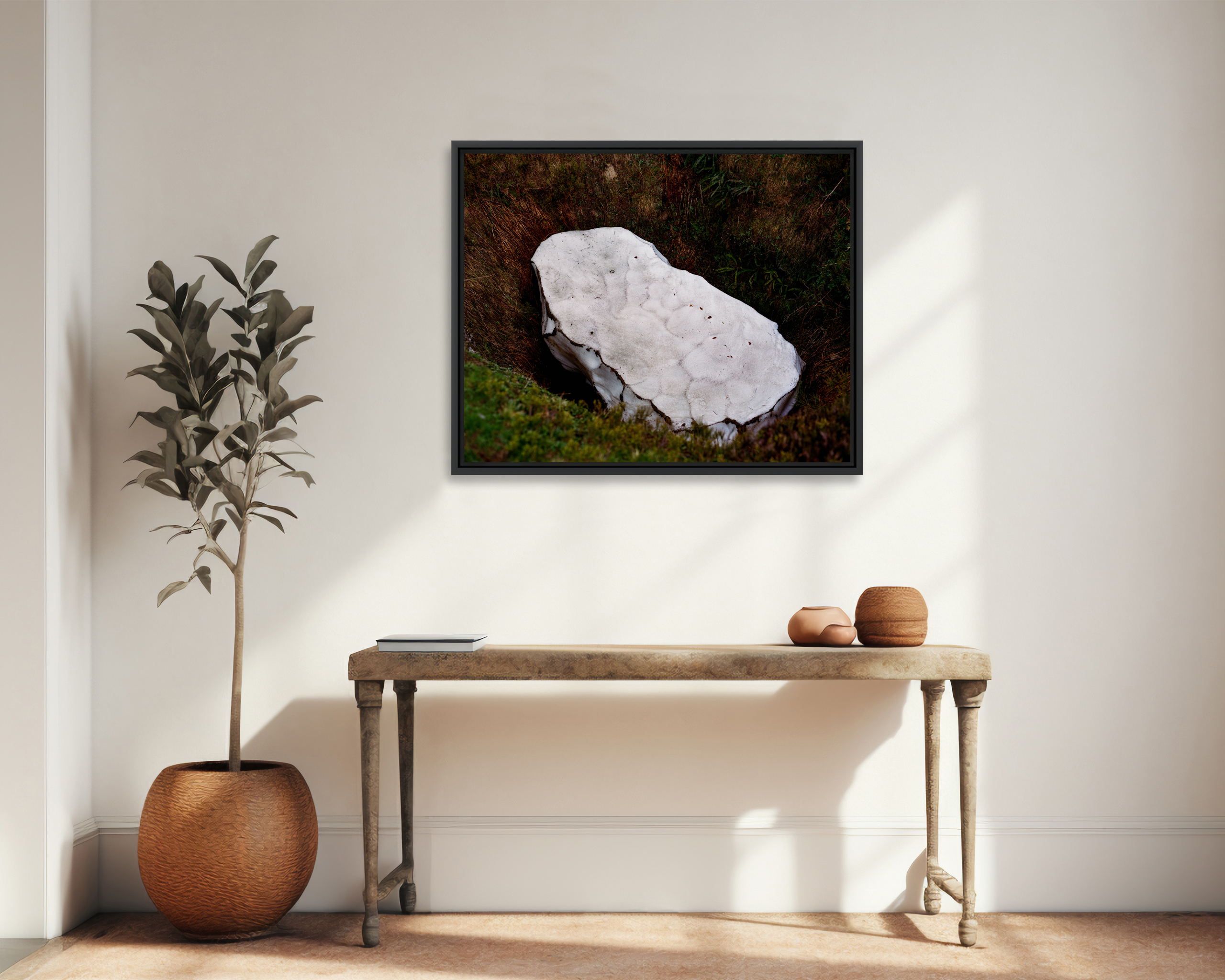 Névé Un large bloc de glace disparait lentement dans le fond d’une doline, paysage karstique des Pyrénées.