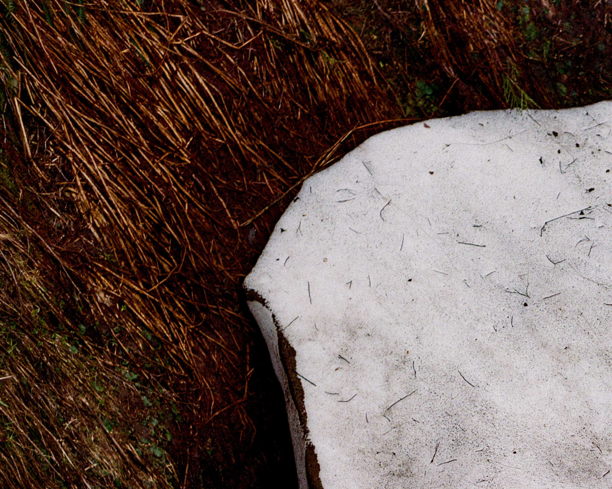 Névé Un large bloc de glace disparait lentement dans le fond d’une doline, paysage karstique des Pyrénées.